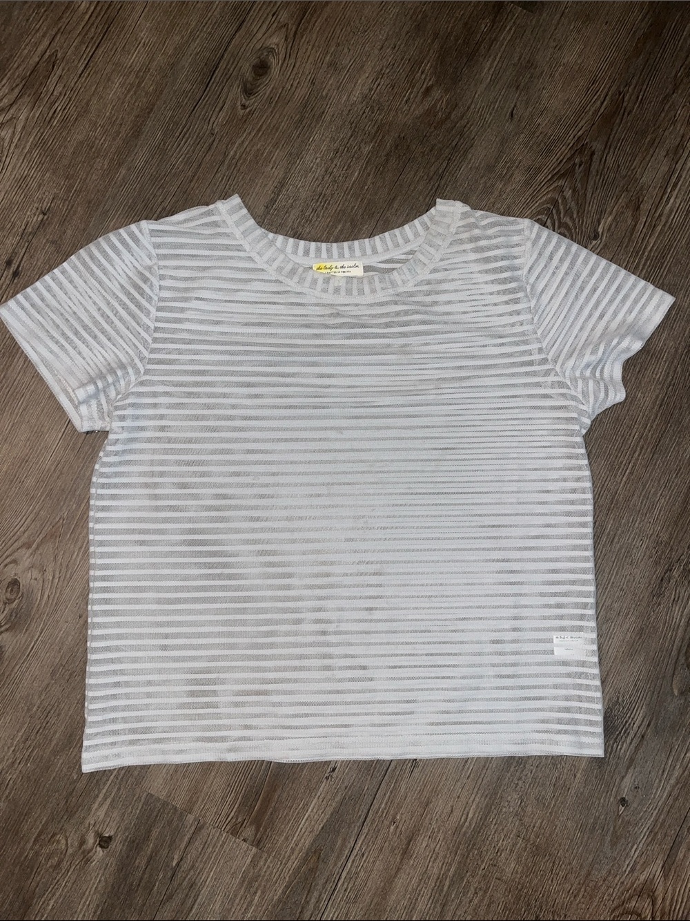 THE LADY & THE SAILOR Sheer Mesh Striped Short Sleeve Crewneck Tee